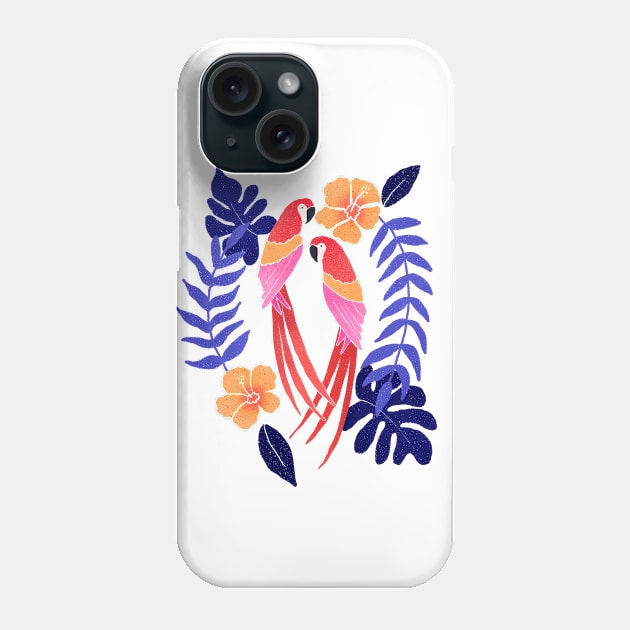 Red macaws and blue tropical leaves Phone Case by Home Cyn Home 