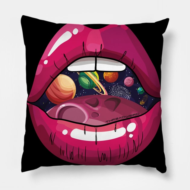 Psychedelic Lips Pillow by ThreadWeird Apparel Company