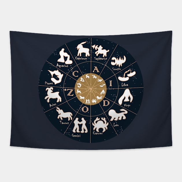 Zodiac, Astrology, Horoscope, Stars, Sun-and-moon. Birthday, Valentines-day, Holidays, Tapestry by PrintedDreams