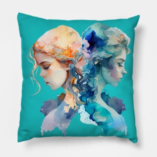 Zodiac Sign GEMINI - Watercolour Illustration of Gemini Pillow