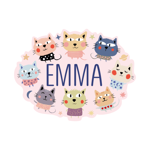 Emma name with cartoon cats by WildMeART