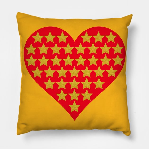 Little gold stars in red heart. Pillow by Nano-none