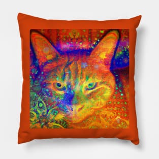 Orange-Red Kitty Cat Batik Design Pillow