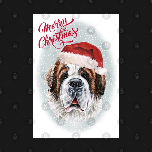 Saint Bernard Merry Christmas Santa Dog Holiday Greeting by Puppy Eyes