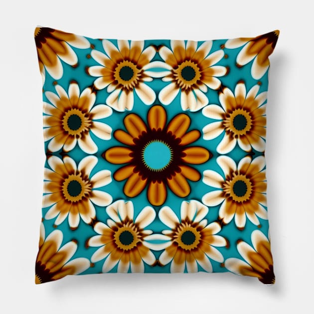 Bohemian Daisy Chain | Aqua with Gold and Brown Daisies Pillow by TheJadeCat