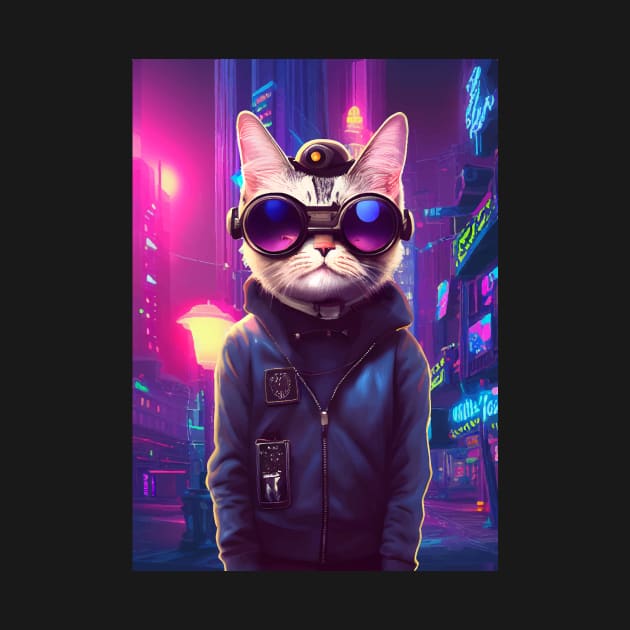 Techno Cat In Japan Neon City by jodotodesign
