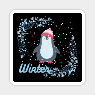 Winter penguin in snow fall Magnet