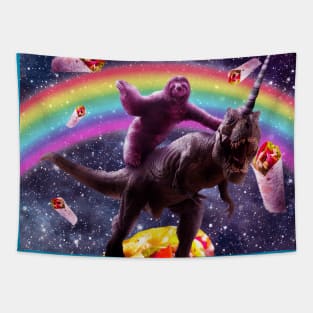 Sloth Riding Unicorn Dinosaur on Burrito Tapestry