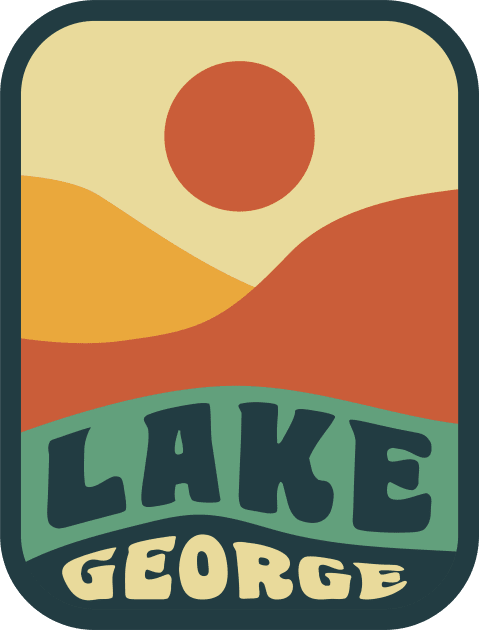 Lake George Adirondacks New York Retro Sunset Badge Kids T-Shirt by PodDesignShop