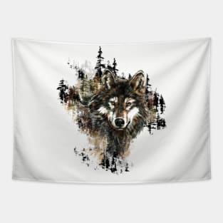 Watercolor Wolf Animal Mountain Wildlife Tapestry