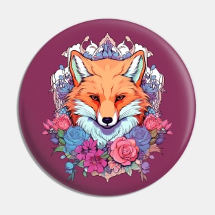 Colorful Fox and Floral Aesthetic Pin