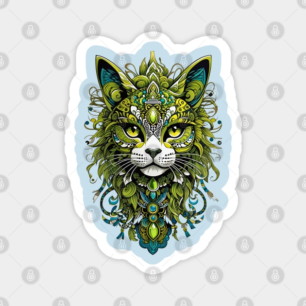 Limegreen Kitten tribal art retro vintage boho design Magnet by Neon City Bazaar