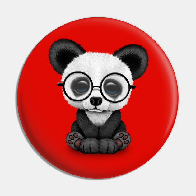 Cute Panda Bear Cub with Eye Glasses on Red Coffee Mug by Jeff