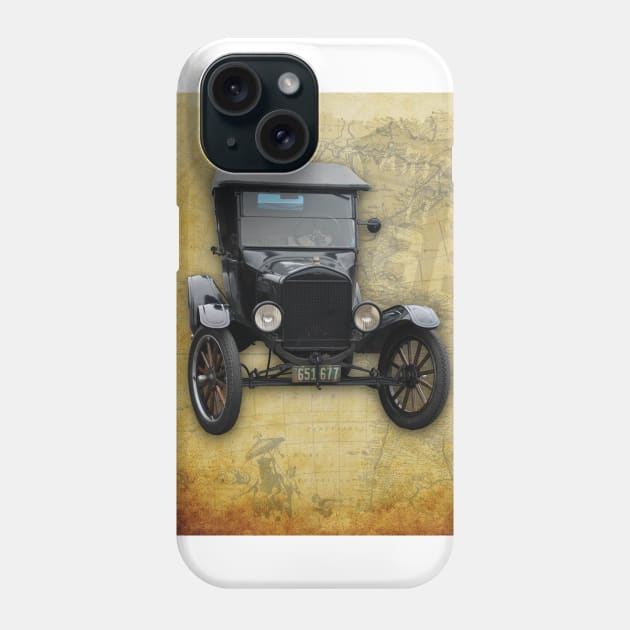 Antique Car on Old Route 66 on and Map Phone Case by ButterflyInTheAttic