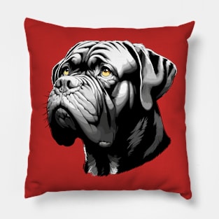 Stunning and Cool Dogue de Bordeaux Monochrome and Gold Portrait for Father's Day Pillow