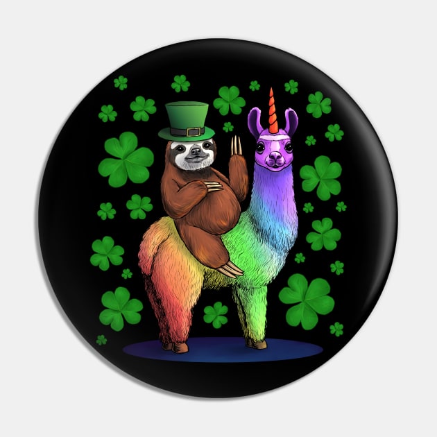 Leprechaun Sloth Riding Llama Unicorn St Patricks Day Pin by Jay Diloy