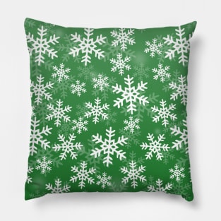 Green and White Snowflakes Pillow