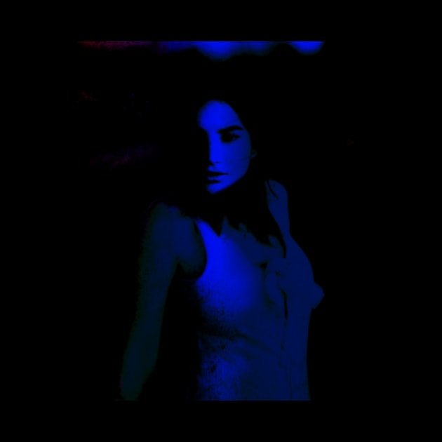 Portrait, digital collage, special processing. Disturbed woman, looking on us. Beautiful. Blue light line. by 234TeeUser234