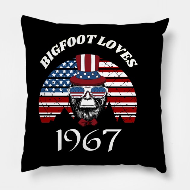 Bigfoot loves America and People born in 1967 Pillow by Scovel Design Shop