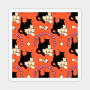 Roll with it Black Cat Pattern in orange Magnet