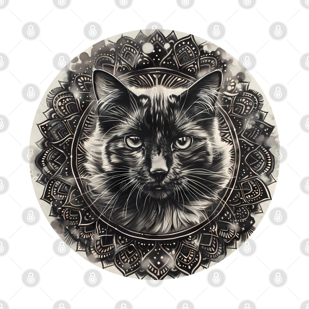 Mandala - Cat B&W by aleibanez