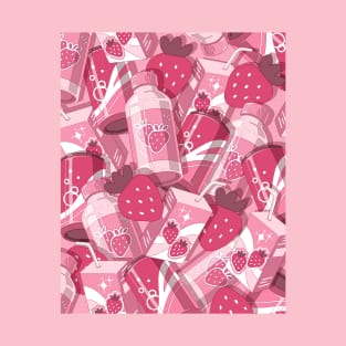 The cute pink set of the strawberry drinks T-Shirt