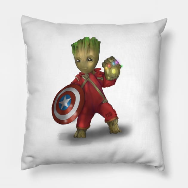 Babygroot with Infinty gauntlet Pillow by dbcreations25