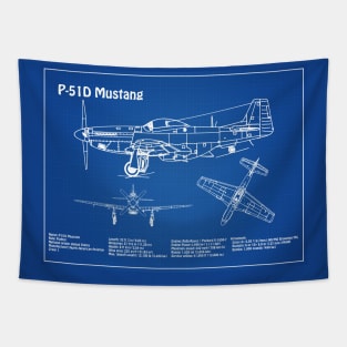 North American P-51D Mustang Airplane Blueprint - AD Tapestry