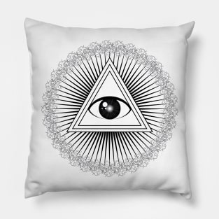 All seeing eye with rays of light and delta symbol Pillow