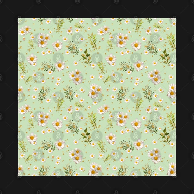 White Daisies Field Jade Floral Pattern by DMRStudio