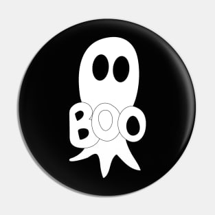 Cute Halloween ghost cartoon with BOO text Pin