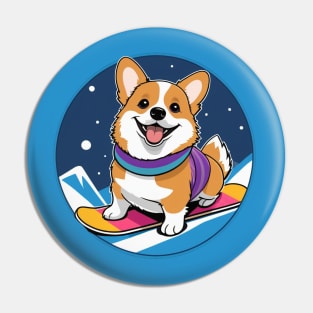 Corgi on Snowboard Pin