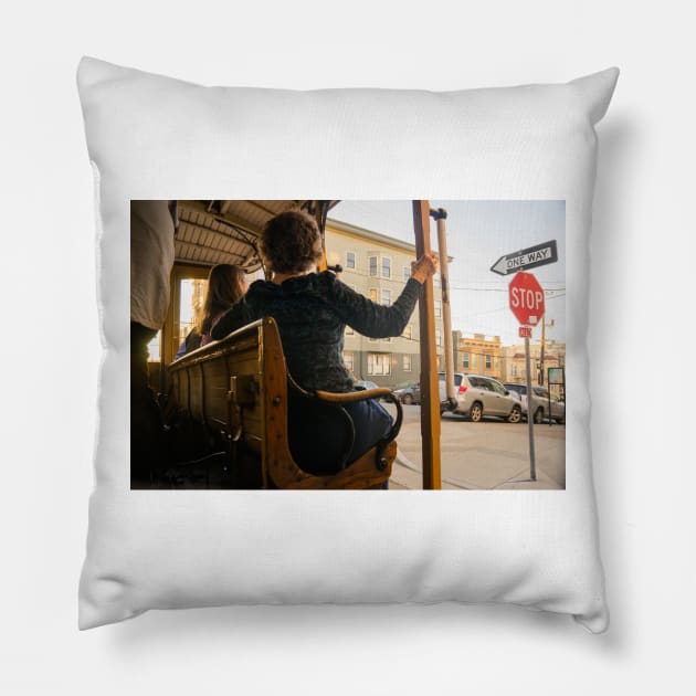 Riding On A Cable Car 2 Pillow by KensLensDesigns