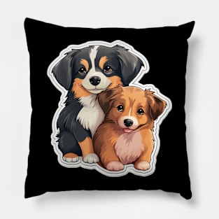 Adorable Illustrated Pair of Cuddly Puppies Pillow