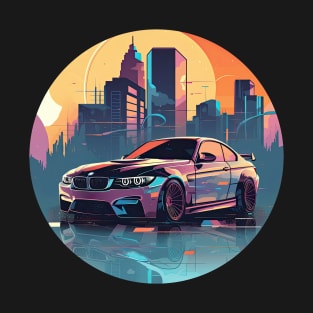 BMW inspired car in front of a modern background and city skyline modern T-Shirt