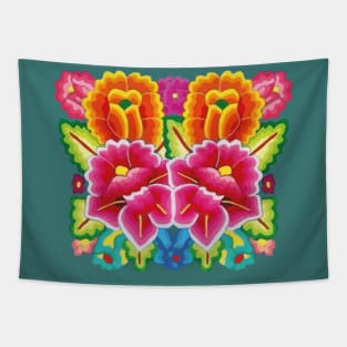 Vibrant colors flower bouquet embroidery mexican handmade folk art clothing Tapestry