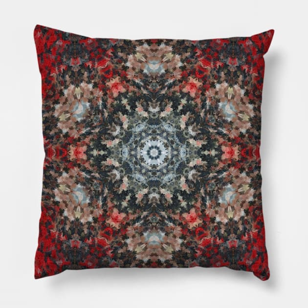 Digital Mandala Red and White Pillow by WormholeOrbital