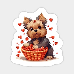 Cartoon Yorkshire Terrier Dog in Hearts Basket Magnet