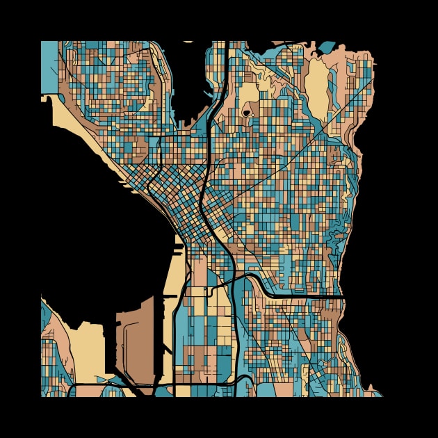 Seattle Map Pattern in Mid Century Pastel by PatternMaps