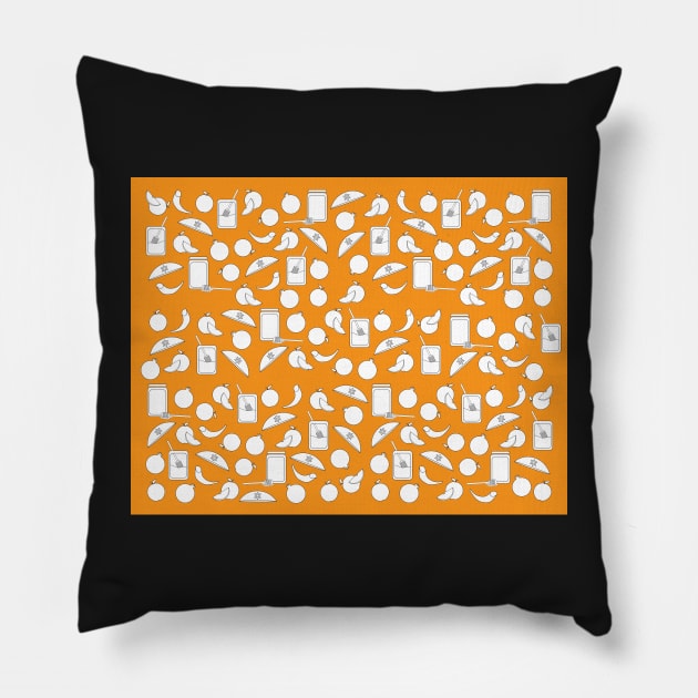 Black White Rosh Hashanah symbols on Orange background Pillow by sigdesign