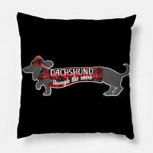 Dachshund through the Snow Doxie Dog Plaid Christmas Gift Pillow