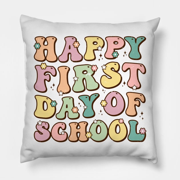 Happy First Day Of School Retro Vintage Pillow by Zakzouk-store