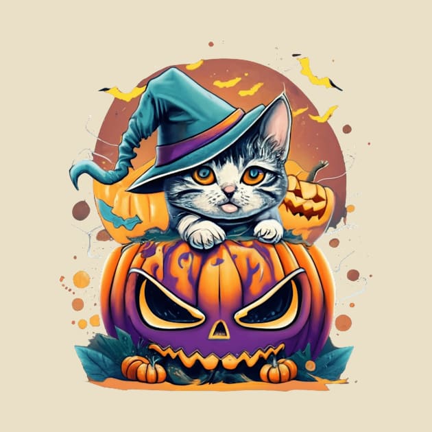 really cute halloween kitten coming out of pumpkin by NegVibe