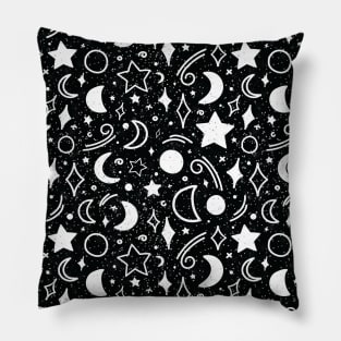 Galaxy sky pattern with moons and stars black color Pillow