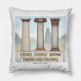 Polychrome Ancient Greek Column orders - with watercolour background Pillow