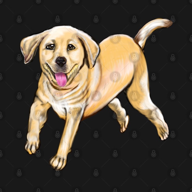 Labrador retriever playing - cute Golden Labrador retriever puppy dog prancing about by Artonmytee