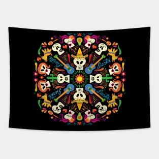 Joyful Mexican skulls celebrating the day of the dead Tapestry