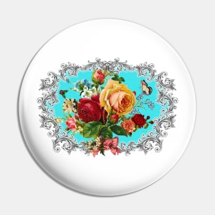 Luxury Roses & Scrolls Center piece in Turquoise Background. Pin