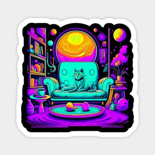 Psychedelic Cat on Chair Magnet
