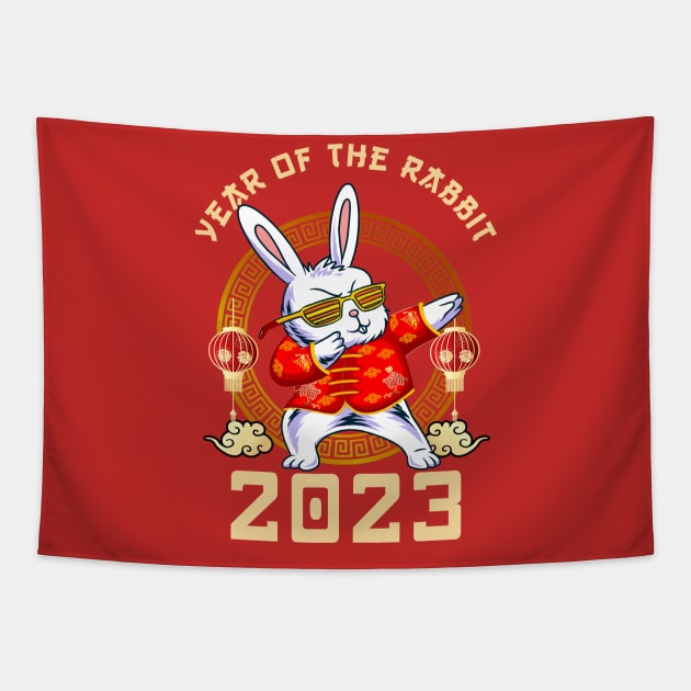 Dabbing Rabbit Year of the Rabbit 2023 Chinese New Year 2023 Tapestry by Jhon Towel